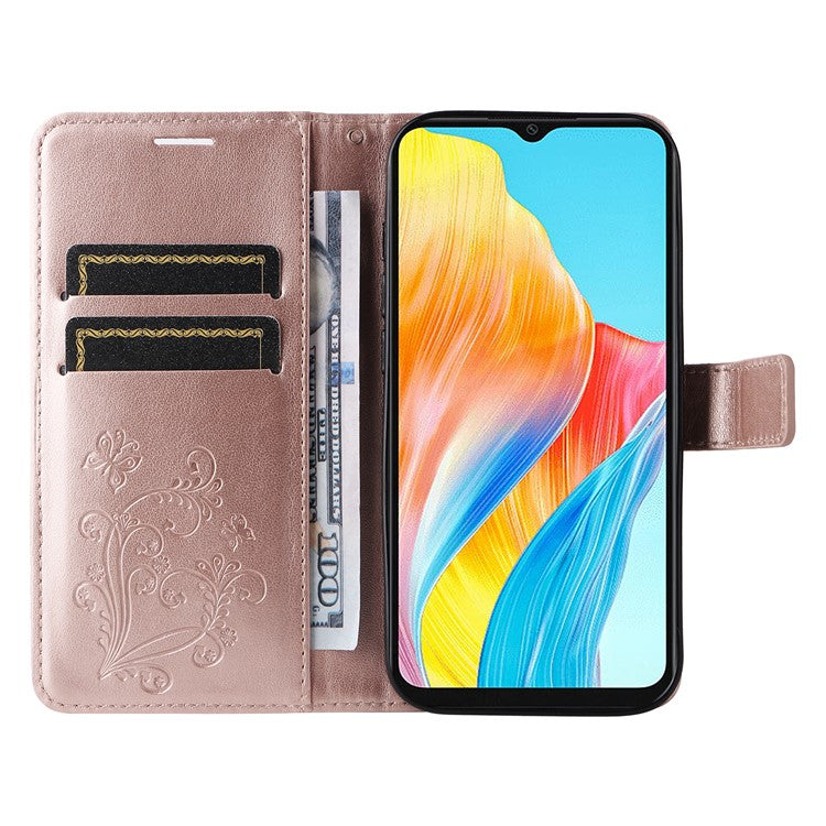 KT Imprinting Flower Series-2 For Oppo A38 4G Cover PU Leather Imprinted Phone Case - Rose Gold