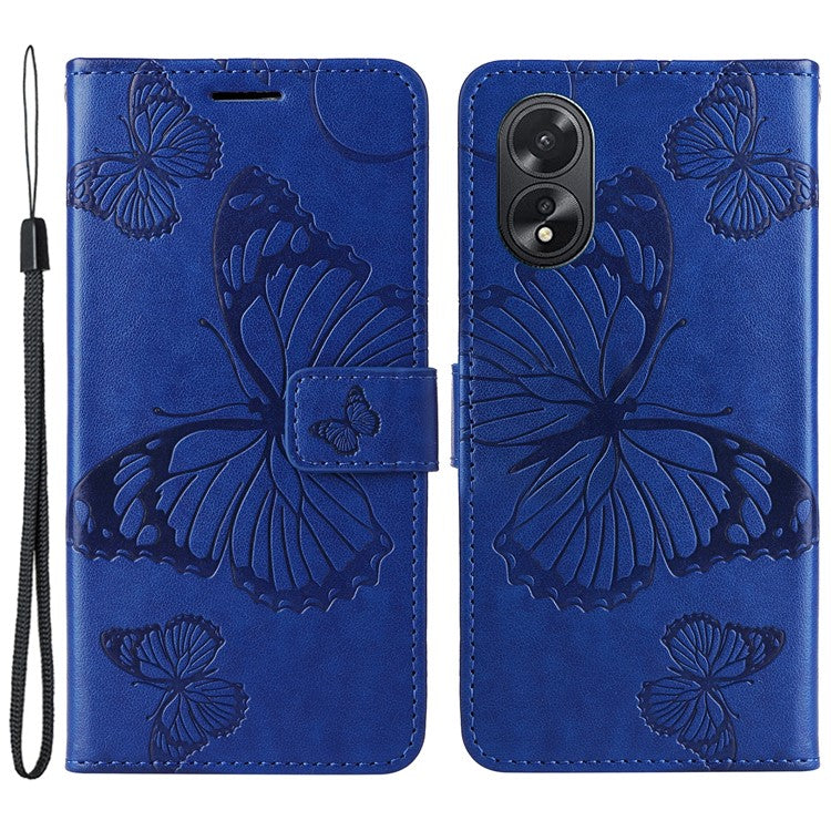 KT Imprinting Flower Series-2 For Oppo A38 4G Cover PU Leather Imprinted Phone Case - Blue
