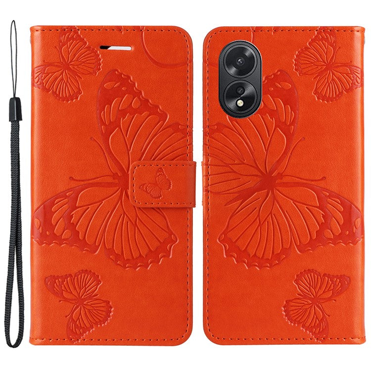 KT Imprinting Flower Series-2 For Oppo A38 4G Cover PU Leather Imprinted Phone Case - Orange