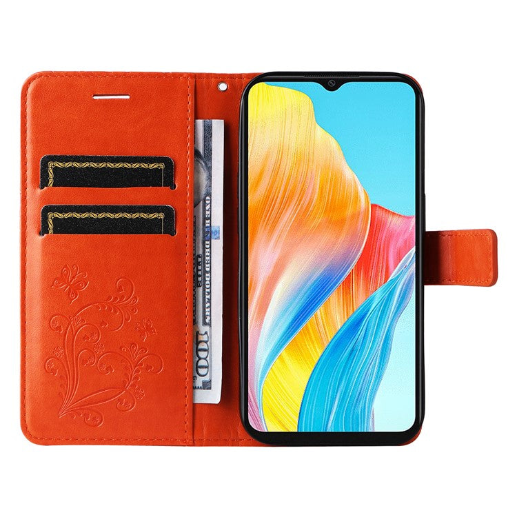 KT Imprinting Flower Series-2 For Oppo A38 4G Cover PU Leather Imprinted Phone Case - Orange