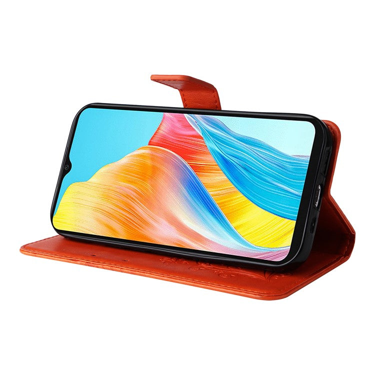 KT Imprinting Flower Series-2 For Oppo A38 4G Cover PU Leather Imprinted Phone Case - Orange