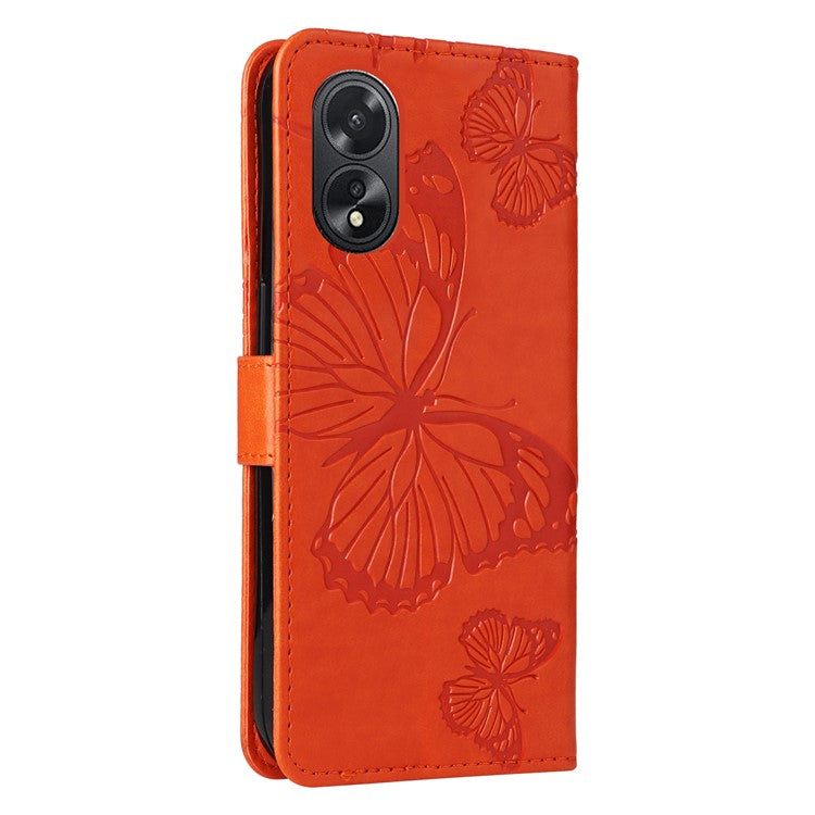 KT Imprinting Flower Series-2 For Oppo A38 4G Cover PU Leather Imprinted Phone Case - Orange