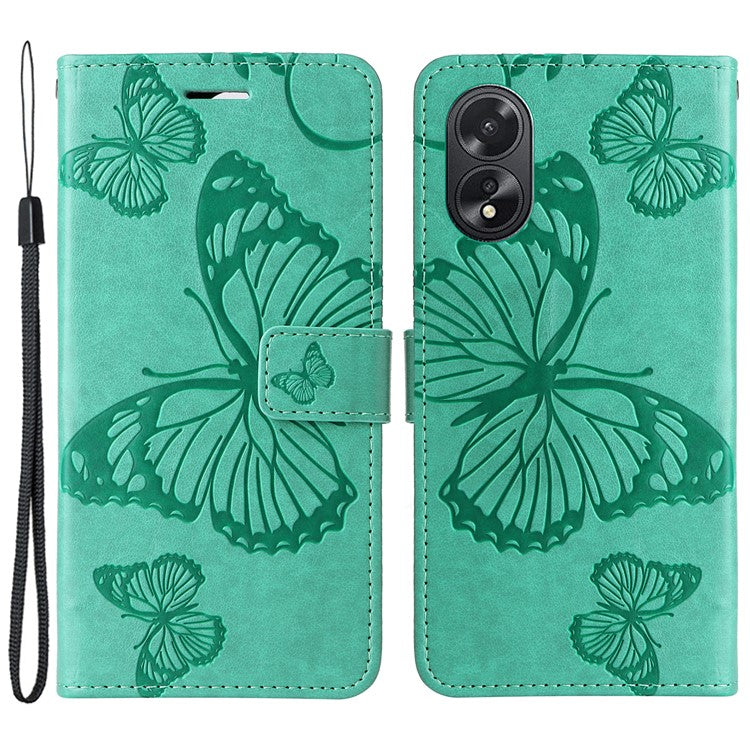 KT Imprinting Flower Series-2 For Oppo A38 4G Cover PU Leather Imprinted Phone Case - Green