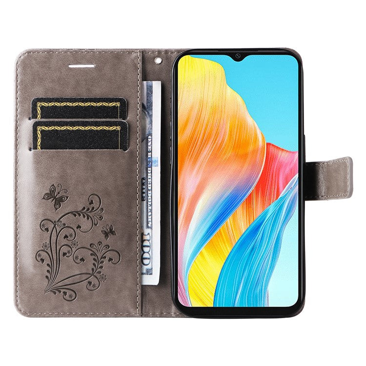 KT Imprinting Flower Series-2 For Oppo A38 4G Cover PU Leather Imprinted Phone Case - Grey