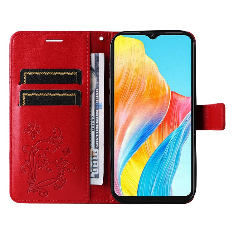 KT Imprinting Flower Series-2 For Oppo A38 4G Cover PU Leather Imprinted Phone Case - Red