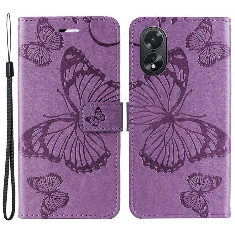 KT Imprinting Flower Series-2 For Oppo A38 4G Cover PU Leather Imprinted Phone Case - Purple