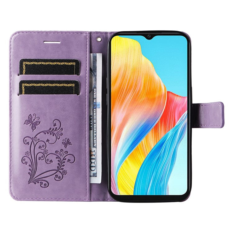 KT Imprinting Flower Series-2 For Oppo A38 4G Cover PU Leather Imprinted Phone Case - Purple
