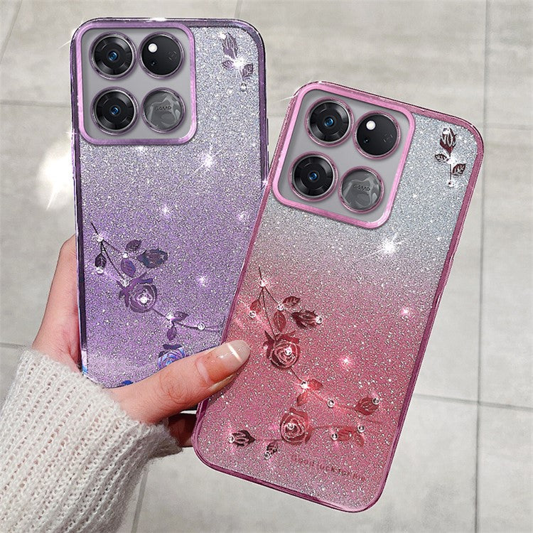 KADEM For OnePlus 10T 5G / Ace Pro 5G Case Shiny Rhinestone TPU Phone Cover with Strap - Rose Gold