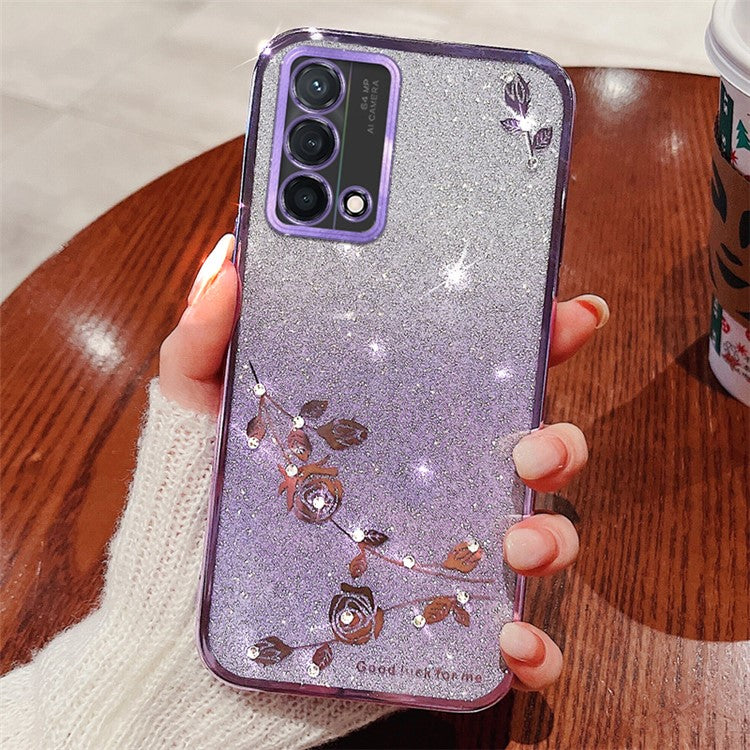 KADEM For Oppo A74 4G / F19 / F19s / A95 4G / Reno6 Lite Case Glitter Flower TPU Phone Cover - Purple