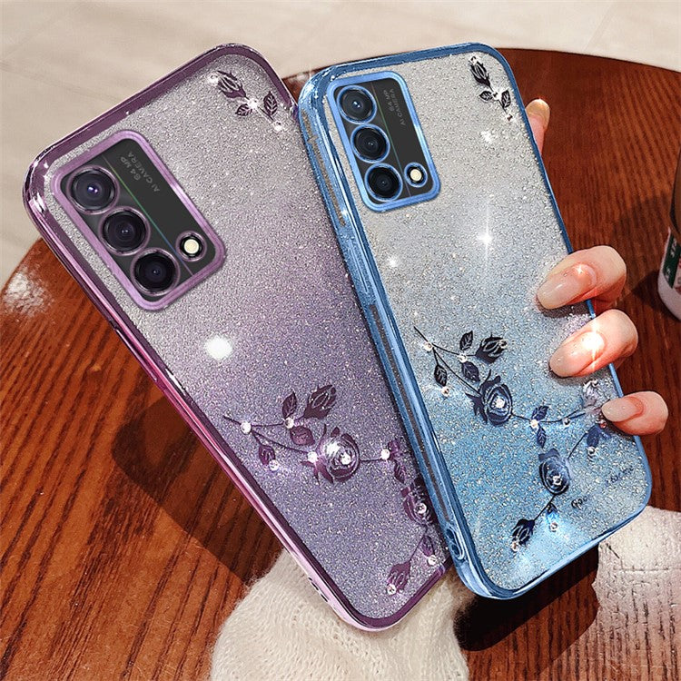 KADEM For Oppo A74 4G / F19 / F19s / A95 4G / Reno6 Lite Case Glitter Flower TPU Phone Cover - Purple