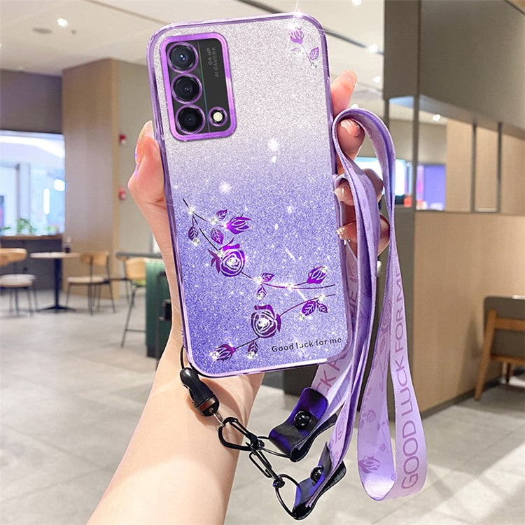 KADEM For Oppo A74 4G / F19 / F19s / A95 4G / Reno6 Lite Case Gradient TPU Phone Cover with Strap - Purple