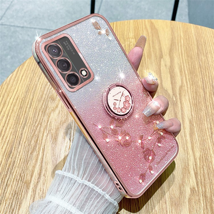 KADEM For Oppo A74 4G / F19 / F19s / A95 4G / Reno6 Lite Case Glitter TPU Kickstand Phone Cover - Rose Gold