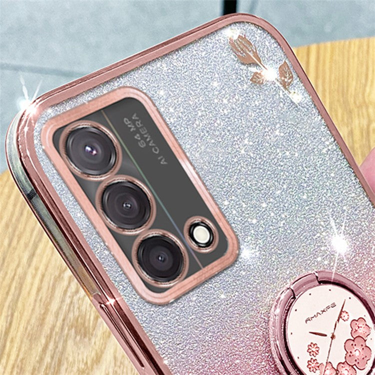 KADEM For Oppo A74 4G / F19 / F19s / A95 4G / Reno6 Lite Case Glitter TPU Kickstand Phone Cover - Rose Gold