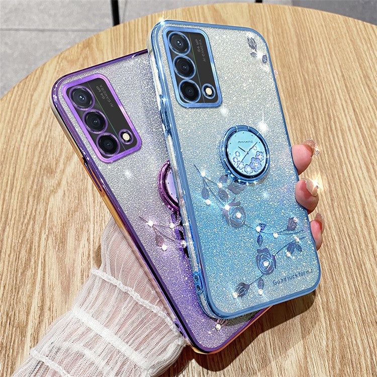 KADEM For Oppo A74 4G / F19 / F19s / A95 4G / Reno6 Lite Case Glitter TPU Kickstand Phone Cover - Purple