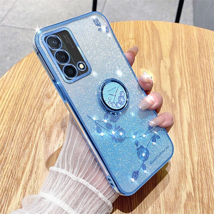 KADEM For Oppo A74 4G / F19 / F19s / A95 4G / Reno6 Lite Case Glitter TPU Kickstand Phone Cover - Blue