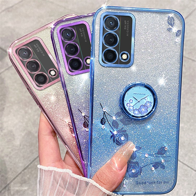 KADEM For Oppo A74 4G / F19 / F19s / A95 4G / Reno6 Lite Case Glitter TPU Kickstand Phone Cover - Blue