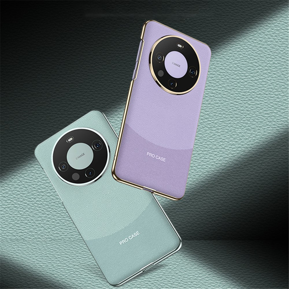 For Huawei Mate 60 Pro Case Electroplating PC+PU Leather Curved Phone Cover - White