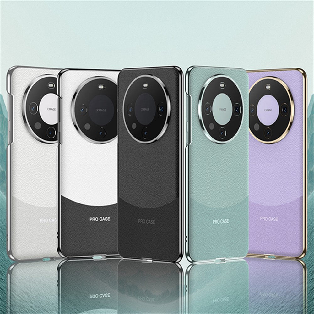 For Huawei Mate 60 Pro Case Electroplating PC+PU Leather Curved Phone Cover - White