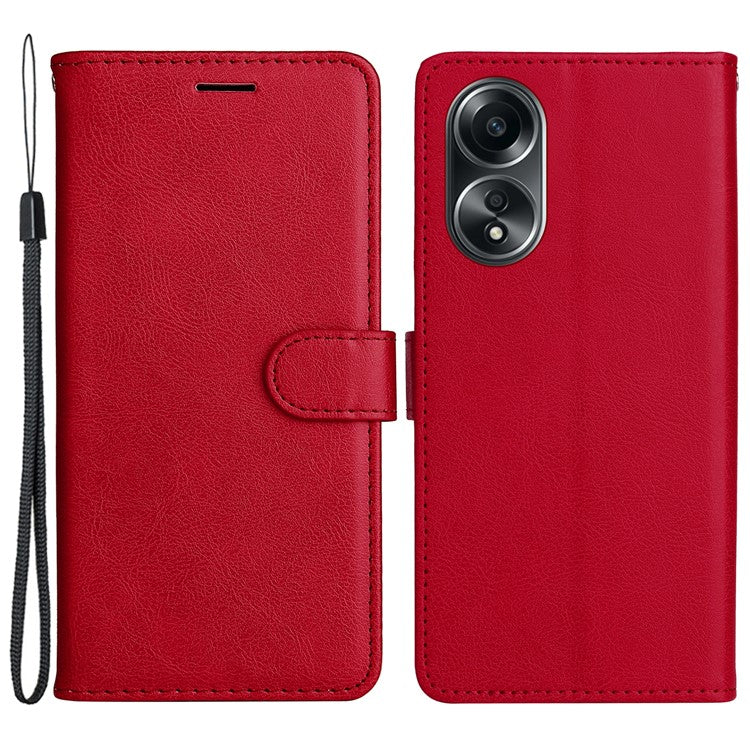 KT Leather Series-2 For Oppo A58 4G Case PU Leather Shckproof Shell Solid Color Stand Phone Cover Wallet - Red