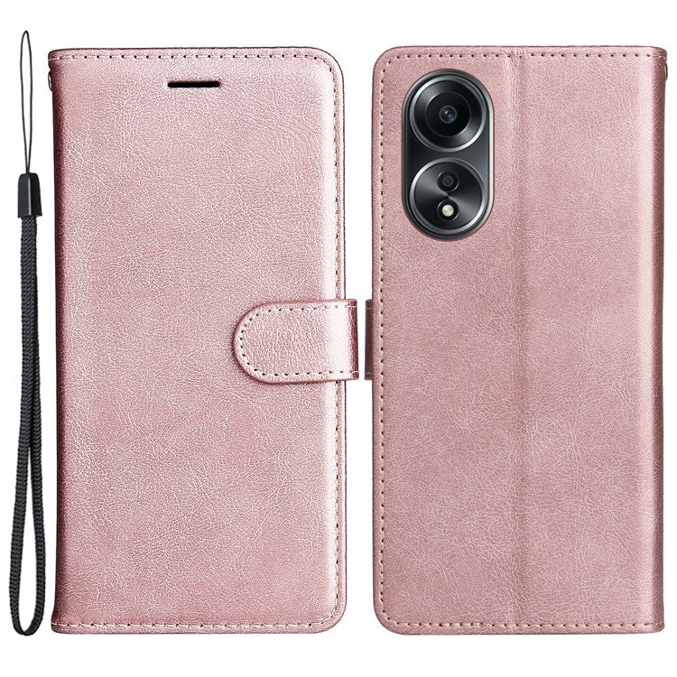 KT Leather Series-2 For Oppo A58 4G Case PU Leather Shckproof Shell Solid Color Stand Phone Cover Wallet - Rose Gold