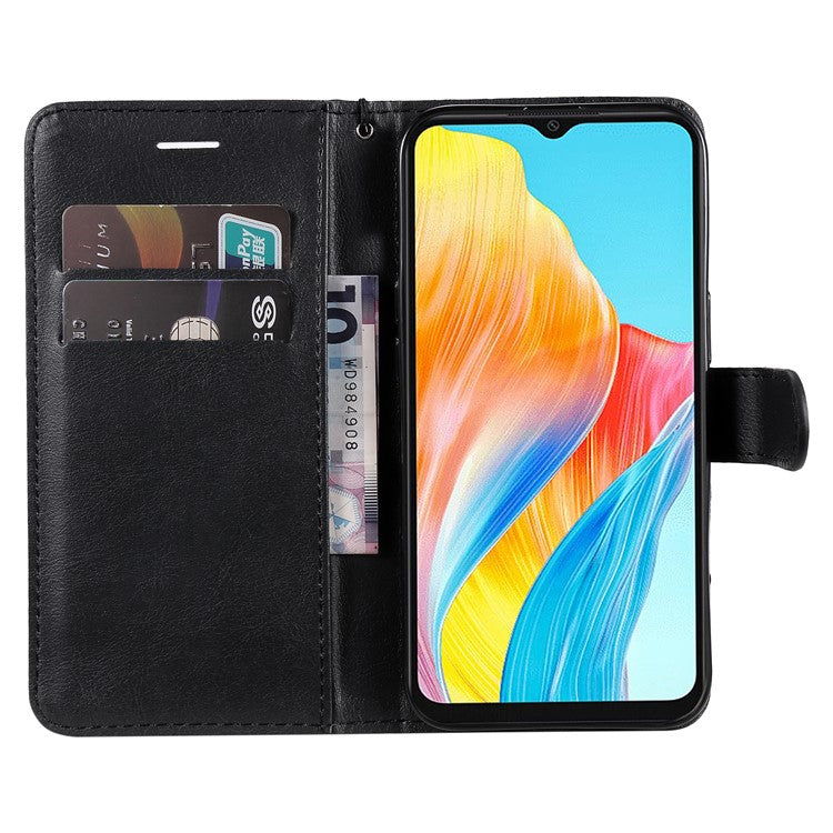 KT Leather Series-2 For Oppo A38 4G Case Wallet PU Leather Shell Solid Color Stand Cell Phone Cover - Black