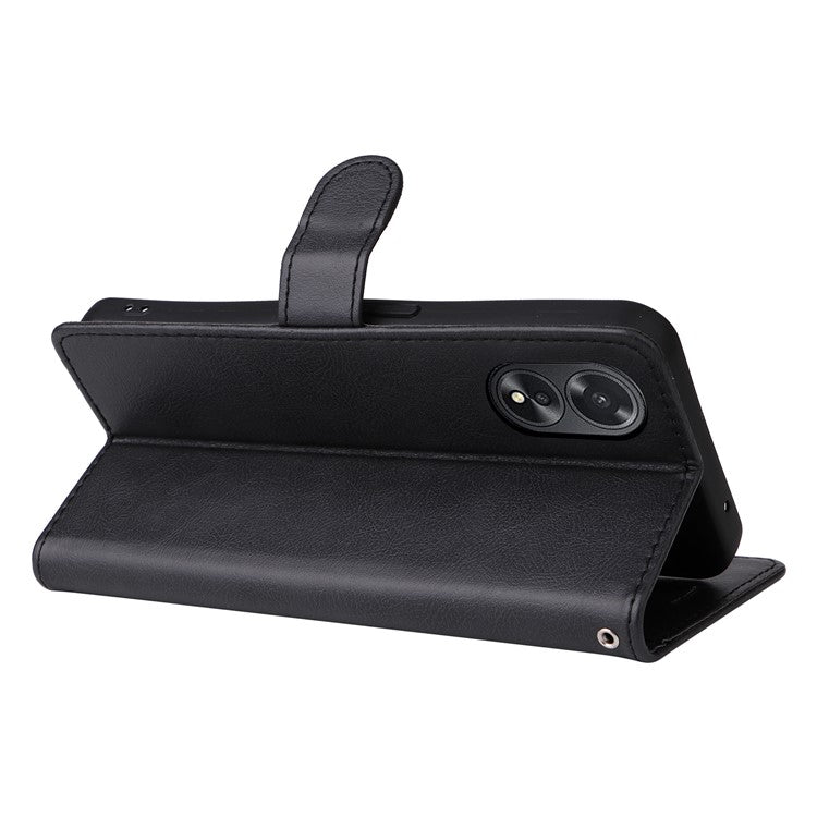 KT Leather Series-2 For Oppo A38 4G Case Wallet PU Leather Shell Solid Color Stand Cell Phone Cover - Black