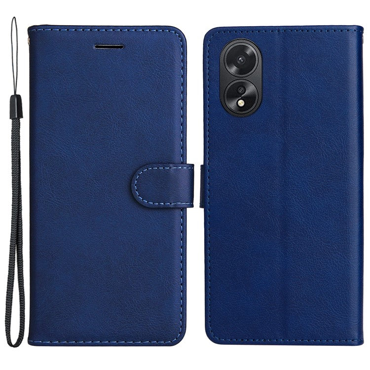 KT Leather Series-2 For Oppo A38 4G Case Wallet PU Leather Shell Solid Color Stand Cell Phone Cover - Blue