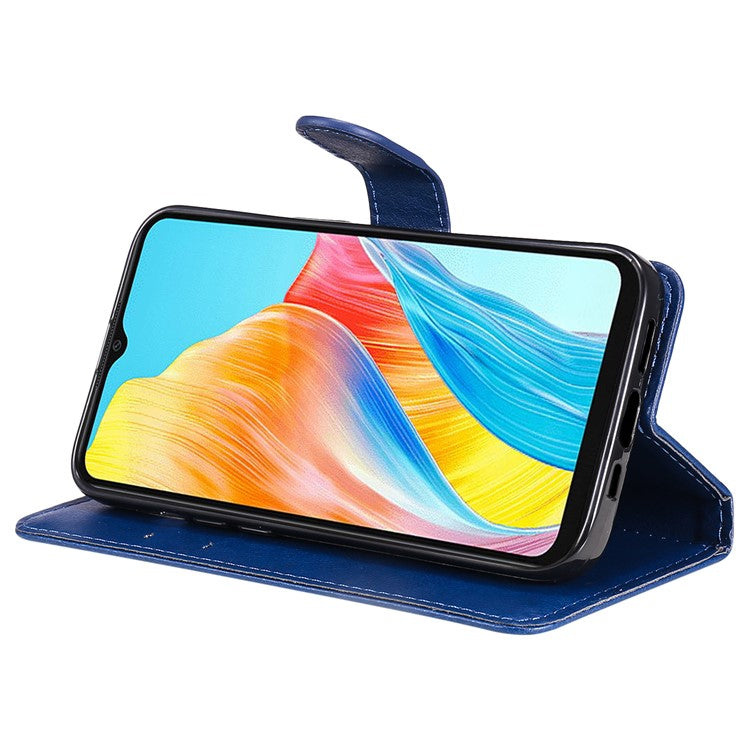 KT Leather Series-2 For Oppo A38 4G Case Wallet PU Leather Shell Solid Color Stand Cell Phone Cover - Blue