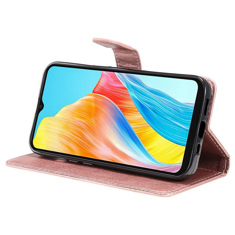 KT Leather Series-2 For Oppo A38 4G Case Wallet PU Leather Shell Solid Color Stand Cell Phone Cover - Rose Gold