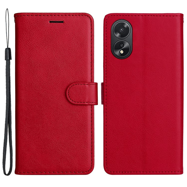 KT Leather Series-2 For Oppo A38 4G Case Wallet PU Leather Shell Solid Color Stand Cell Phone Cover - Red