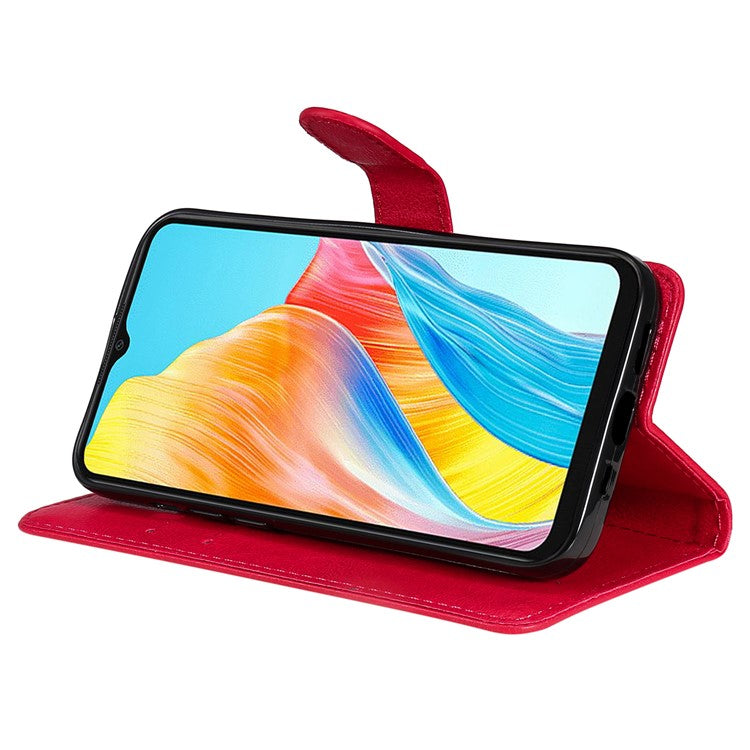 KT Leather Series-2 For Oppo A38 4G Case Wallet PU Leather Shell Solid Color Stand Cell Phone Cover - Red