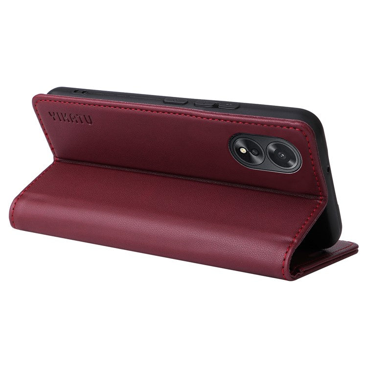 YIKATU YK-001 For Oppo A38 4G Case Full Protection PU Leather Wallet Phone Cover - Wine Red
