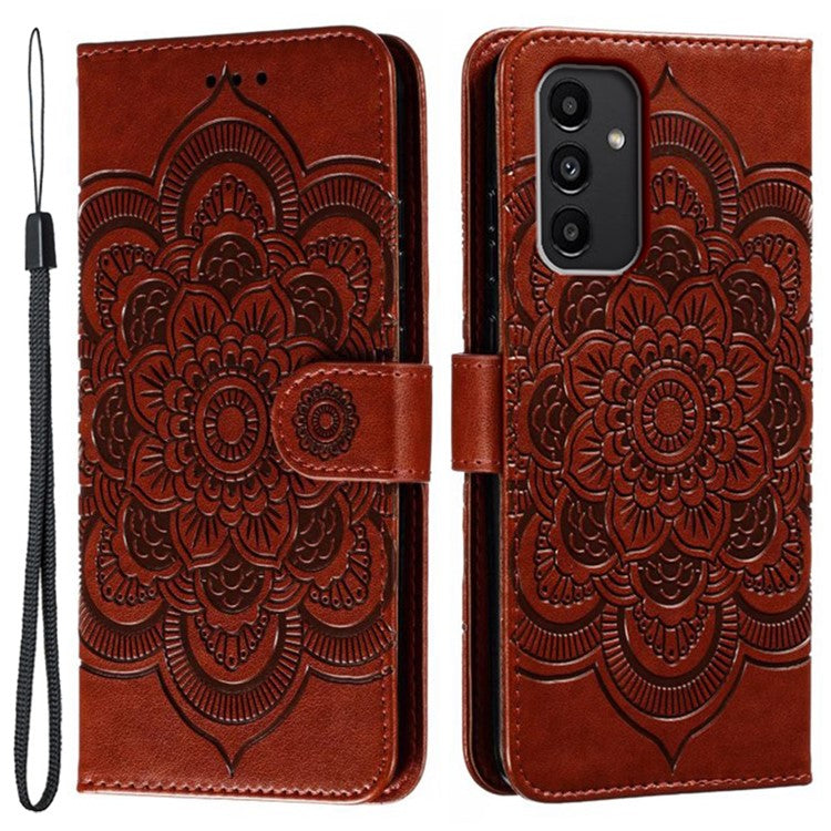 Phone Case for Samsung Galaxy A34 5G Stand Anti-drop Cover Imprinted PU Leather Wallet - Brown