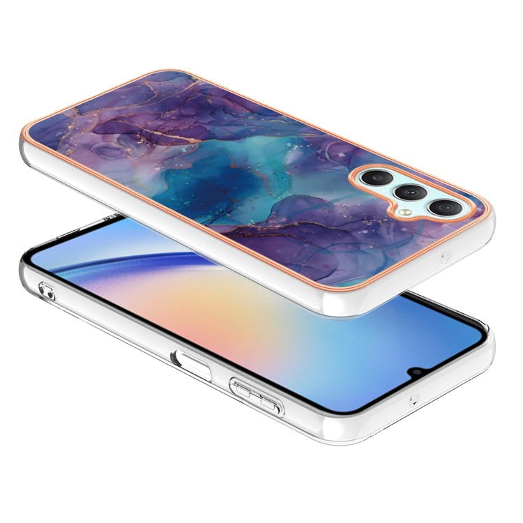 YB IMD Series-16 Style-E For Samsung Galaxy A25 5G (Global) (161.0 x 76.5 x 8.3mm) Case Marble Pattern 2.0mm TPU Phone Cover - Purple