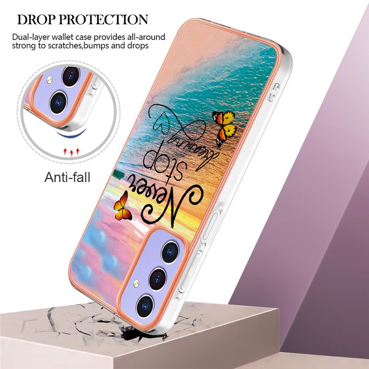 YB IMD Series-1 For Samsung Galaxy A15 5G Case Pattern Plating Frame Design Phone Cover - Never Stop Dreaming