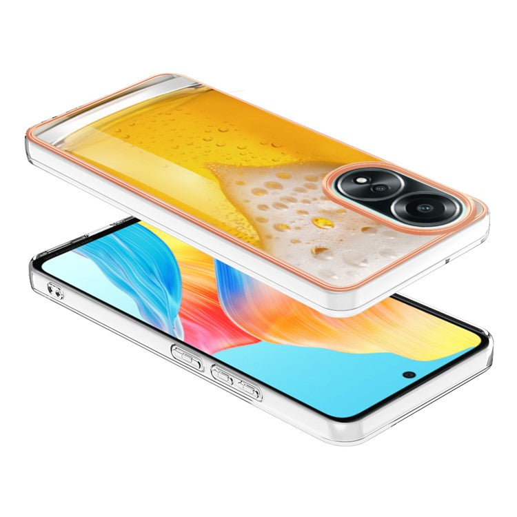 YB IMD Series-19 Style-D For Oppo A58 4G Case Pattern Plating 2.0mm TPU Phone Cover - Beer