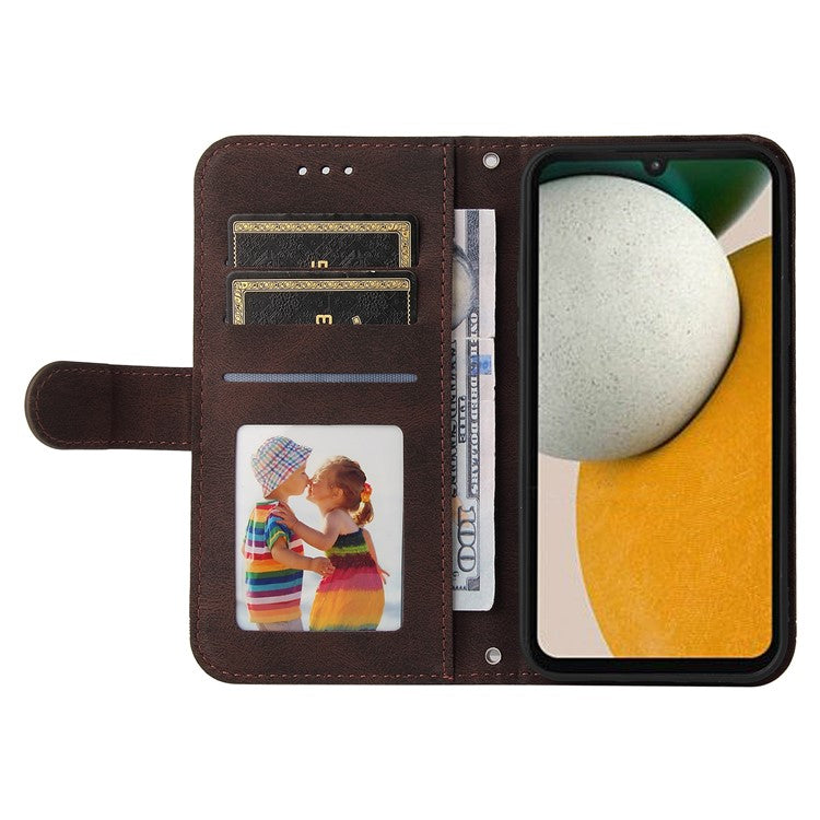 For Samsung Galaxy A15 5G Imprinted Skin-touch Phone Cover PU Leather Stand Wallet Shockproof Case - Brown