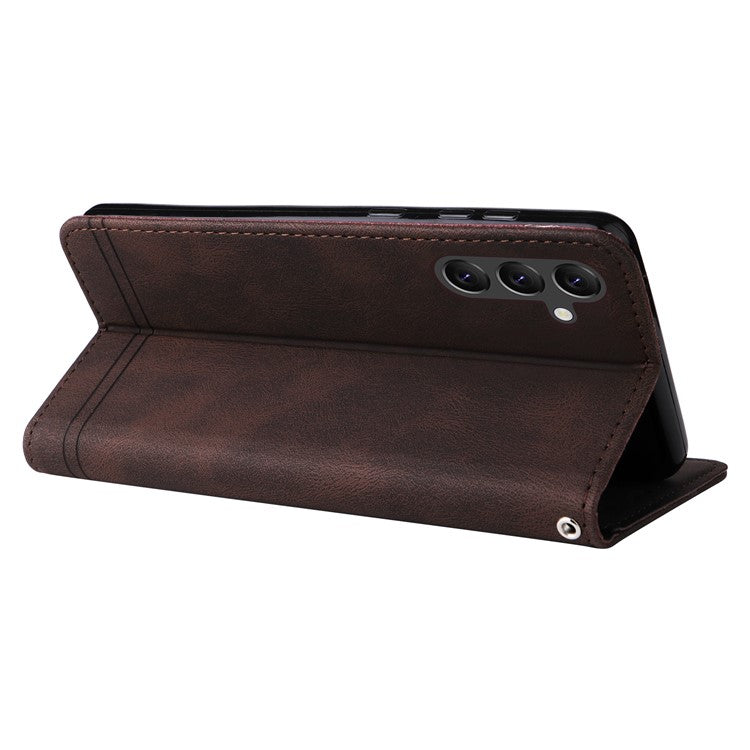 For Samsung Galaxy A15 5G Imprinted Skin-touch Phone Cover PU Leather Stand Wallet Shockproof Case - Brown