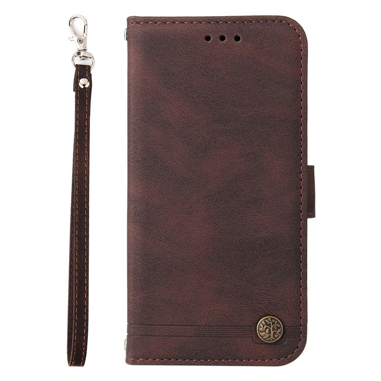 For Samsung Galaxy A15 5G Imprinted Skin-touch Phone Cover PU Leather Stand Wallet Shockproof Case - Brown