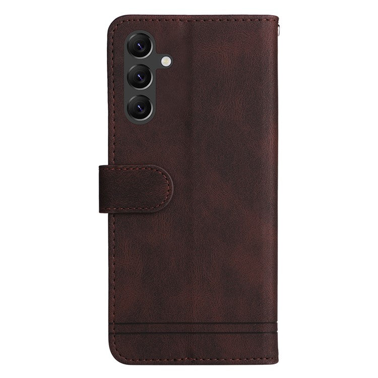 For Samsung Galaxy A15 5G Imprinted Skin-touch Phone Cover PU Leather Stand Wallet Shockproof Case - Brown