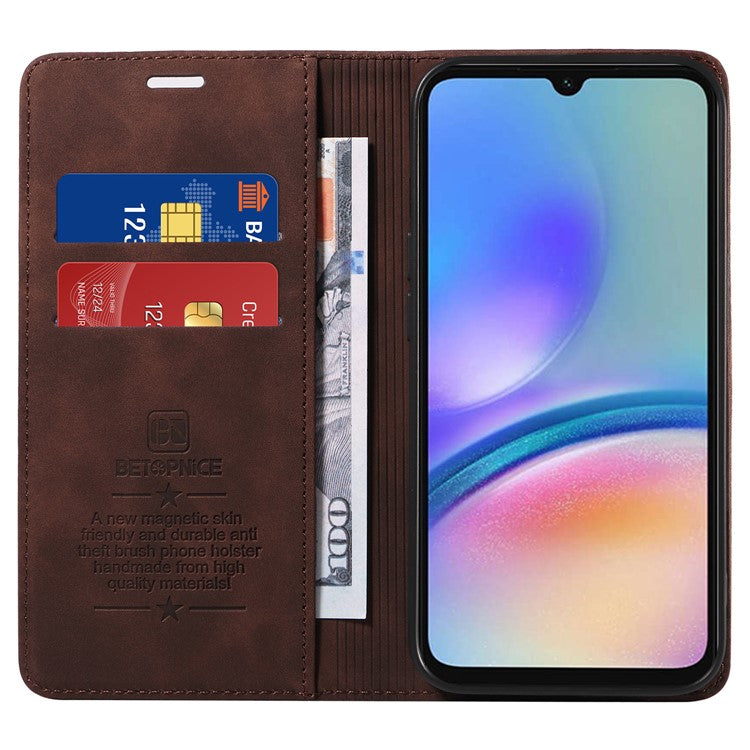 BETOPNICE 003 For Samsung Galaxy A05s 4G Cover Flip Stand Wallet Leather Phone Case - Brown