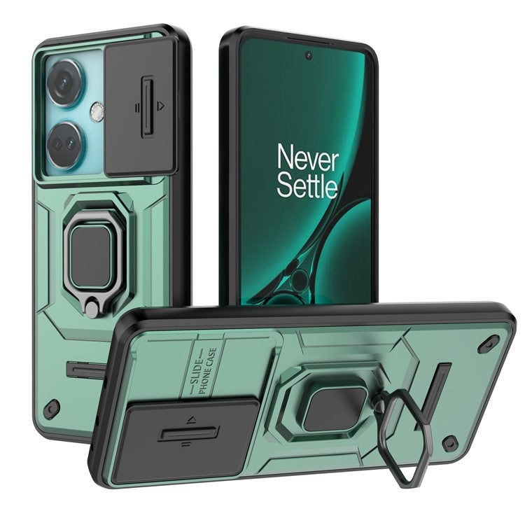 For OnePlus Nord CE3 5G Case Kickstand Phone Cover with Slide Lens Protector - Green