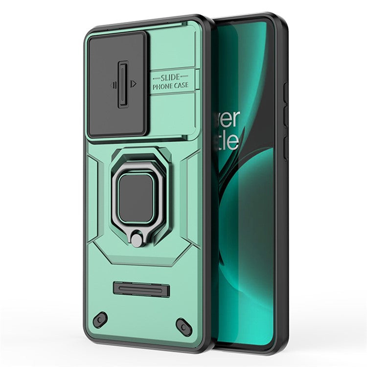 For OnePlus Nord CE3 5G Case Kickstand Phone Cover with Slide Lens Protector - Green
