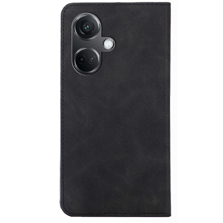 For OnePlus Nord CE3 5G Case Shockproof Skin-touch Flip Stand Card Slots PU Leather Phone Cover - Black