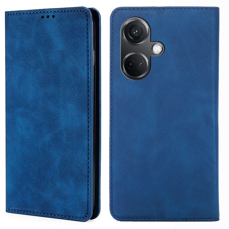 For OnePlus Nord CE3 5G Case Shockproof Skin-touch Flip Stand Card Slots PU Leather Phone Cover - Blue