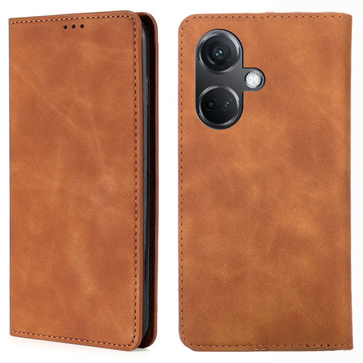 For OnePlus Nord CE3 5G Case Shockproof Skin-touch Flip Stand Card Slots PU Leather Phone Cover - Light Brown