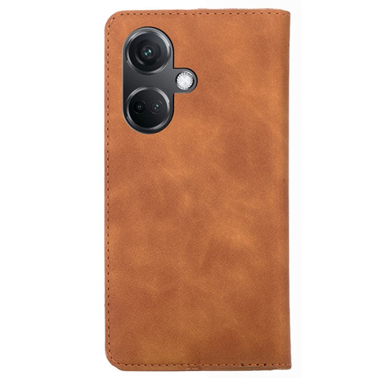 For OnePlus Nord CE3 5G Case Shockproof Skin-touch Flip Stand Card Slots PU Leather Phone Cover - Light Brown