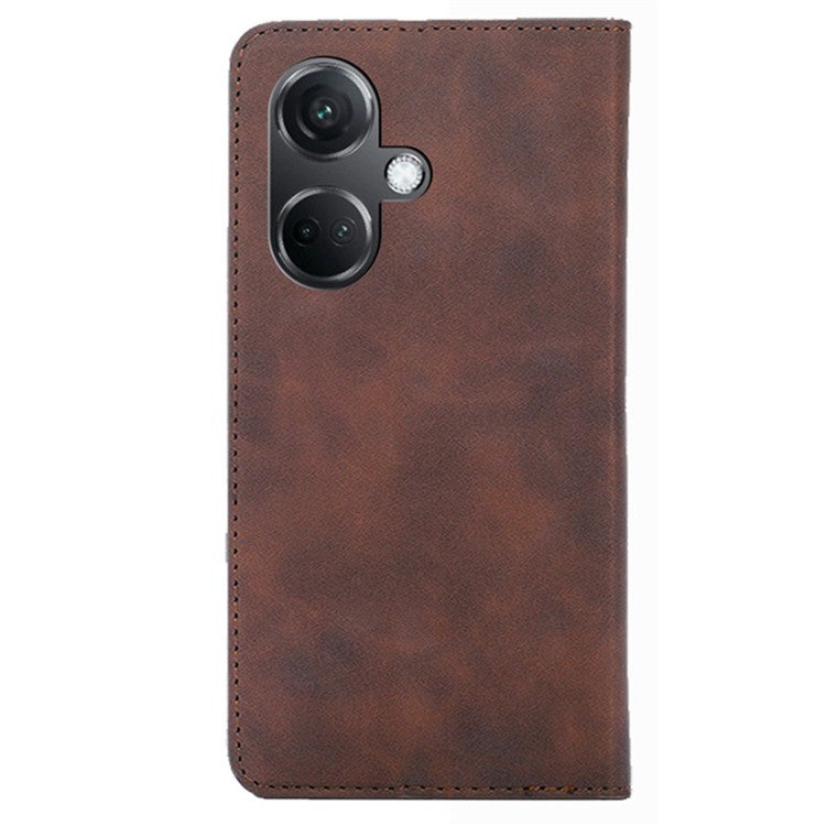 For OnePlus Nord CE3 5G Case Shockproof Skin-touch Flip Stand Card Slots PU Leather Phone Cover - Dark Brown