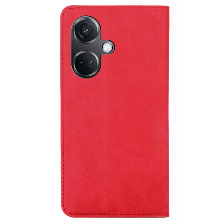 For OnePlus Nord CE3 5G Case Shockproof Skin-touch Flip Stand Card Slots PU Leather Phone Cover - Red