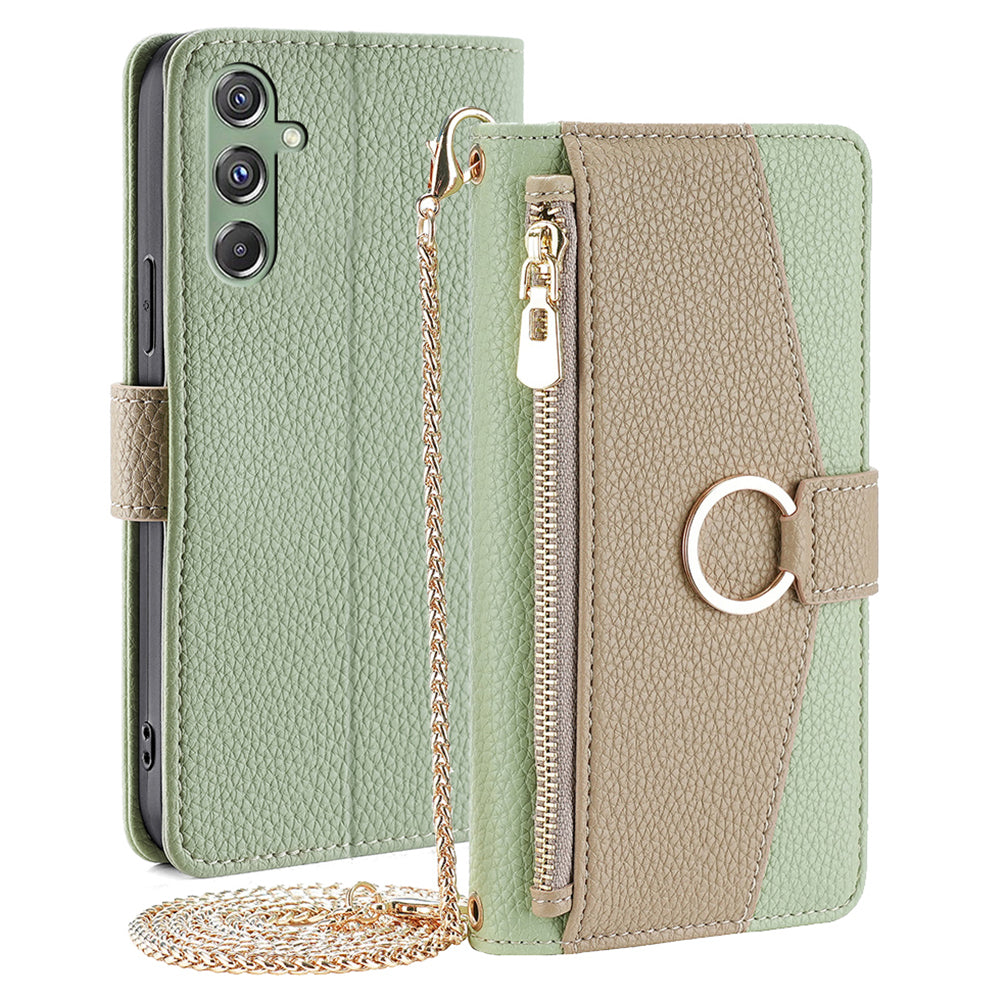 For Samsung Galaxy M34 5G / F34 5G Case PU Leather Crossbody Phone Cover with Makeup Mirror - Green